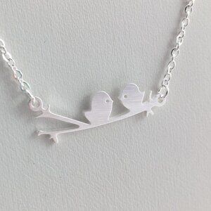 Jewelry necklace pendant bird mom mommy & child silver tone dainty minimalist
